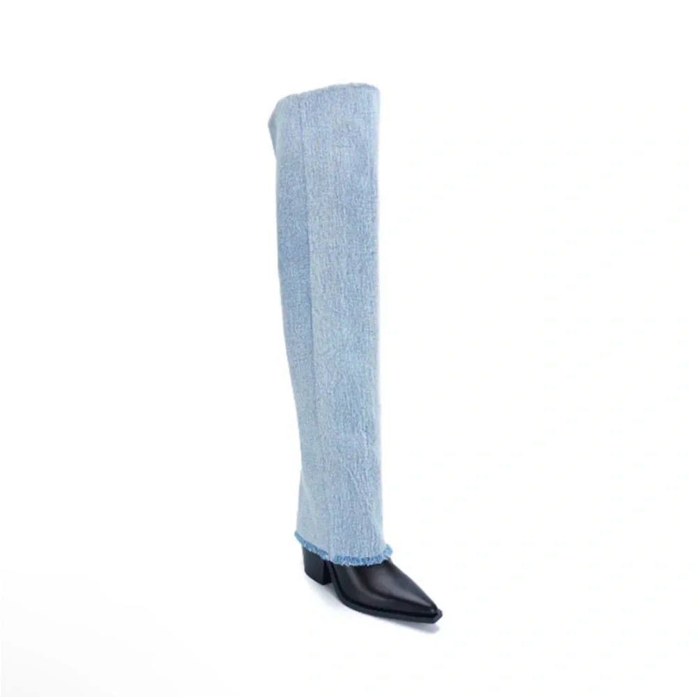 Azalea Wang Brynlee Denim‎ Western Boot NEW